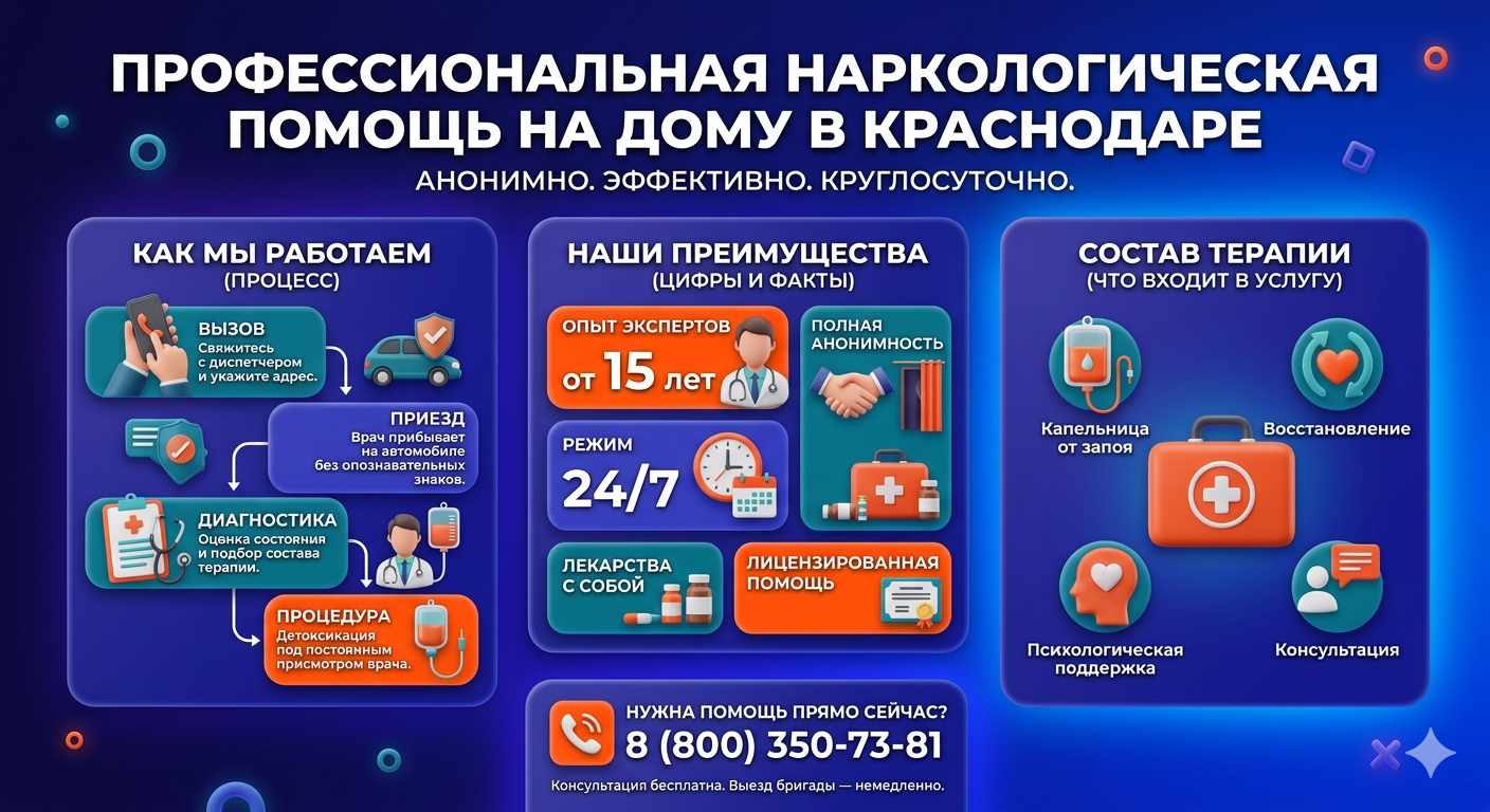 Инфографика о принципах лечения алкоголизма на дому в Навле: этапы вызова нарколога, преимущества анонимной детоксикации и состав медицинской помощи.